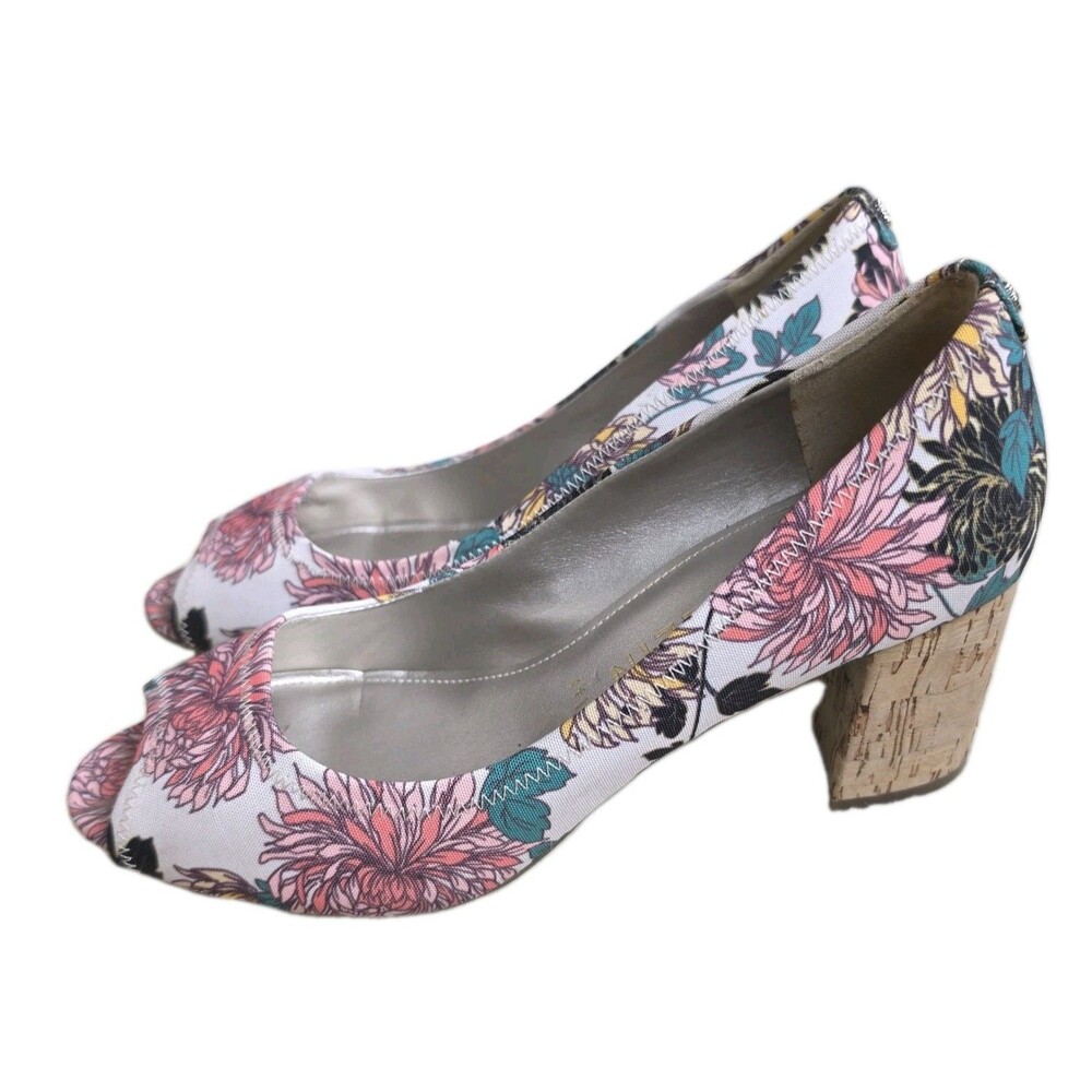 Anne Klein Heels Womens 9.5M Meredith Floral Fabric Slip On Peep Toe Shoes - Picture 3 of 10